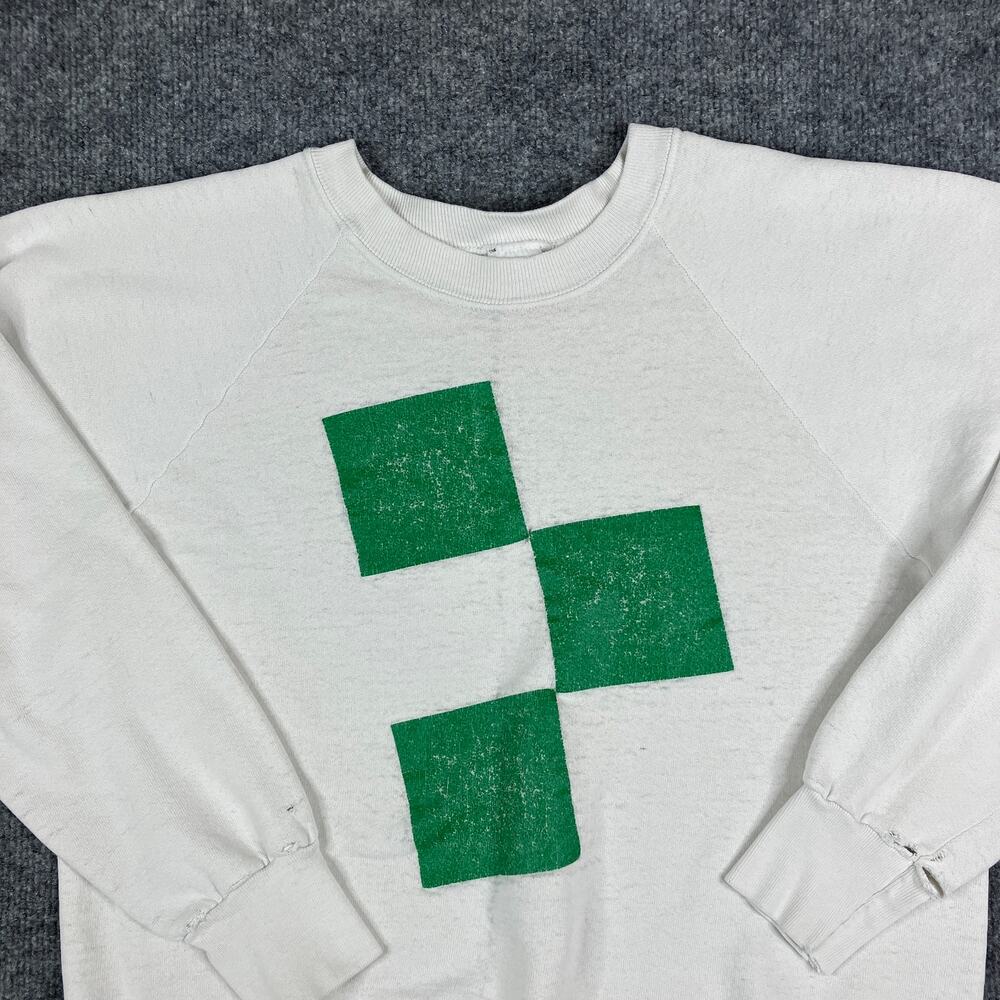 Fruit of the Loom Sweatshirt Womens Size L Cream Vintage Green Graphic Pullover